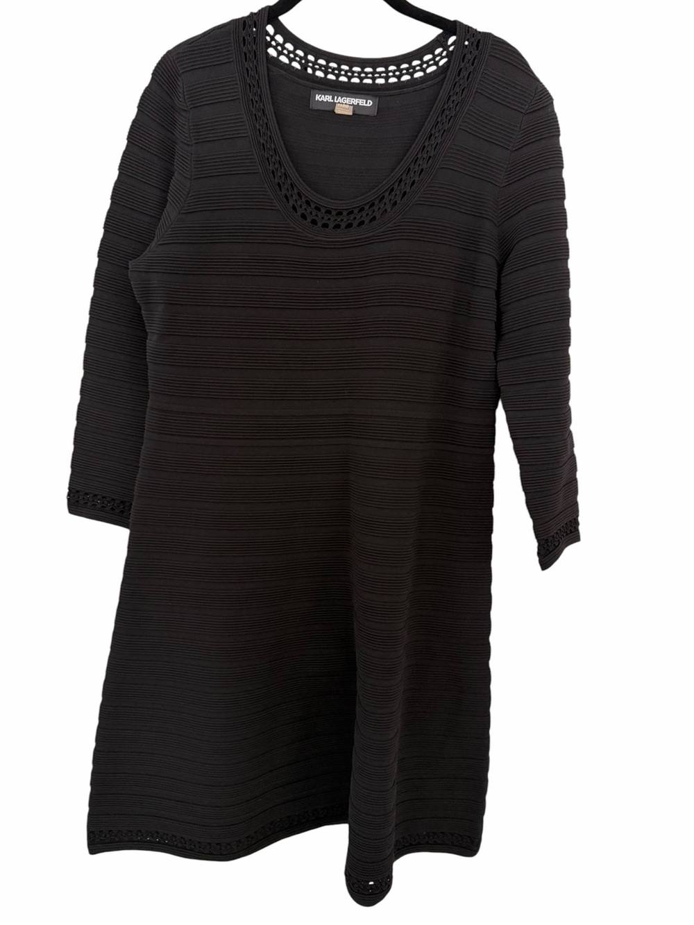 Karl Lagerfeld Black Textured Knit Dress Scoop Neck Size Large